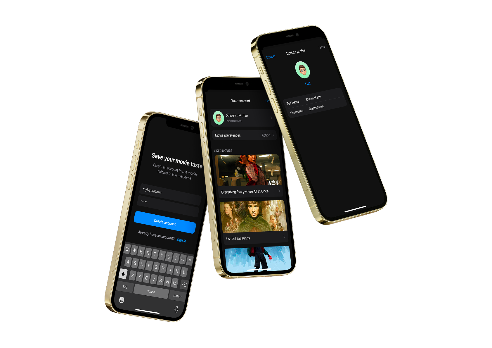 MovieNow — account screens