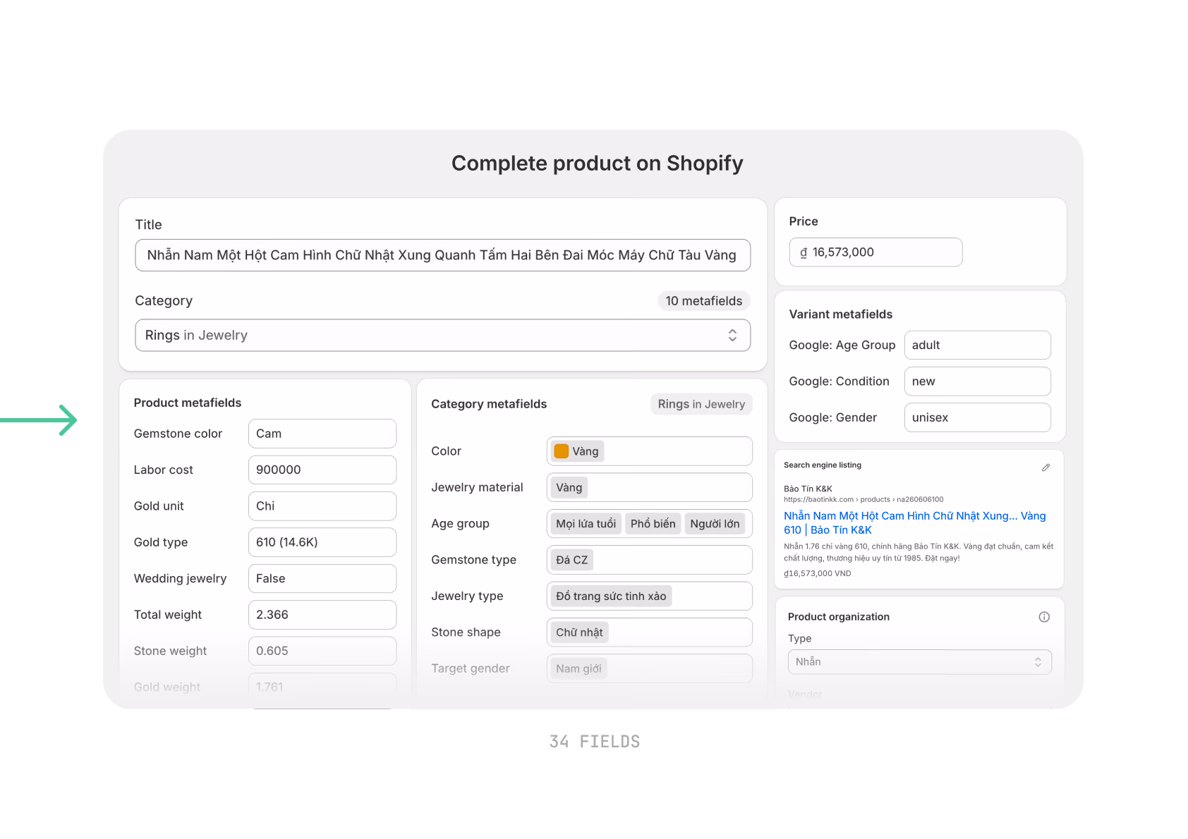 A complete Shopify product from eight columns of a spreadsheet