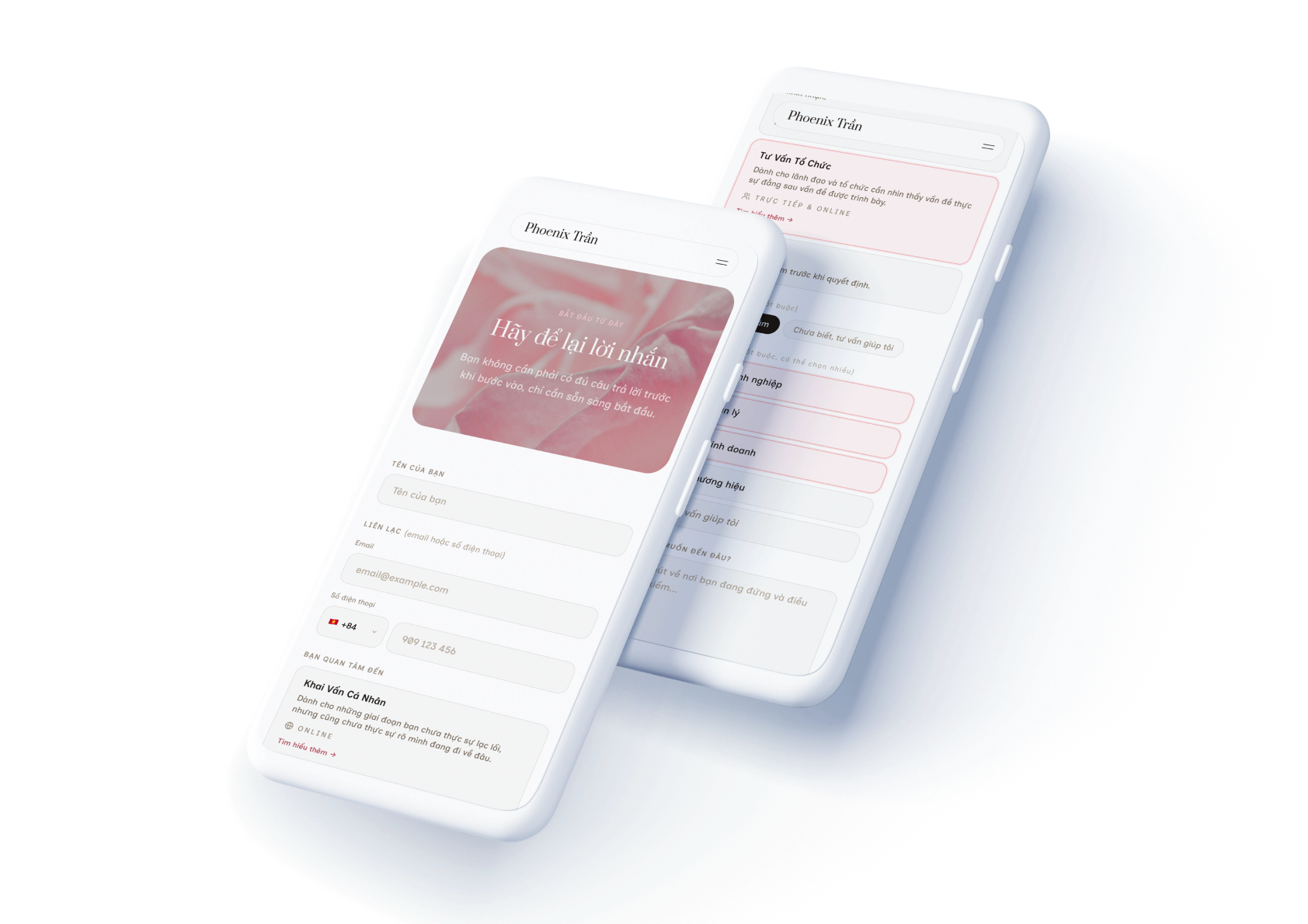 Phoenix Tran — booking form on mobile