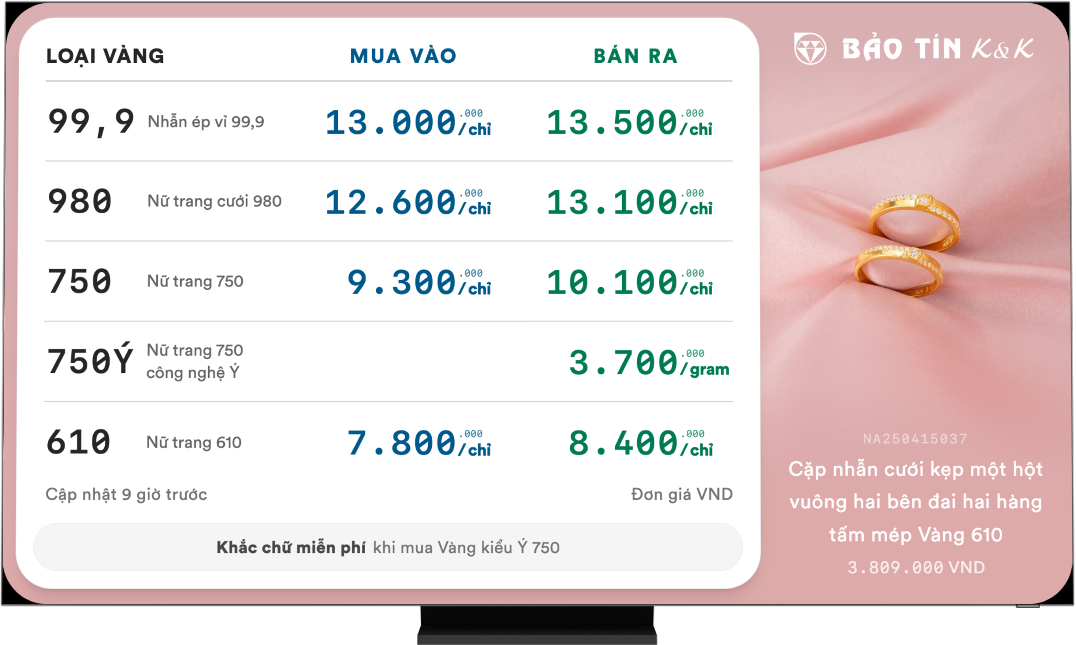BTKK Gold Prices Dashboard — prices & product display