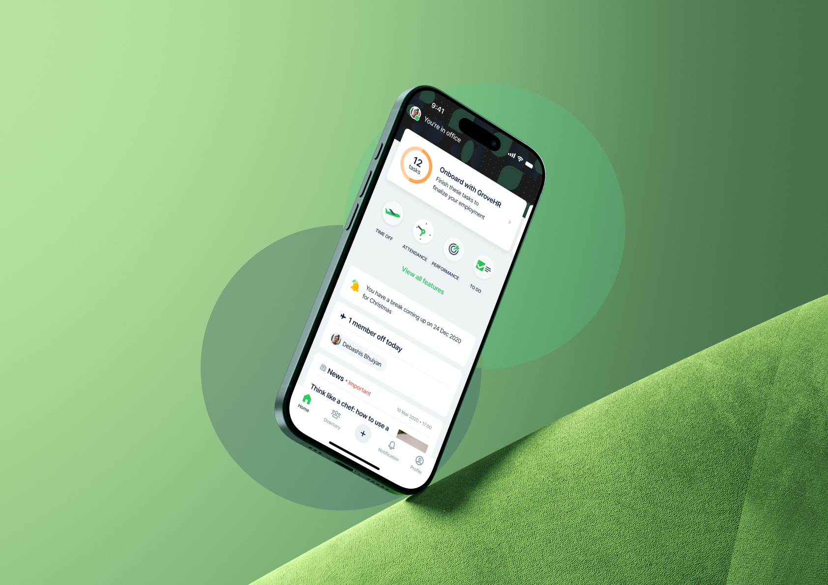 GroveHR — homescreen