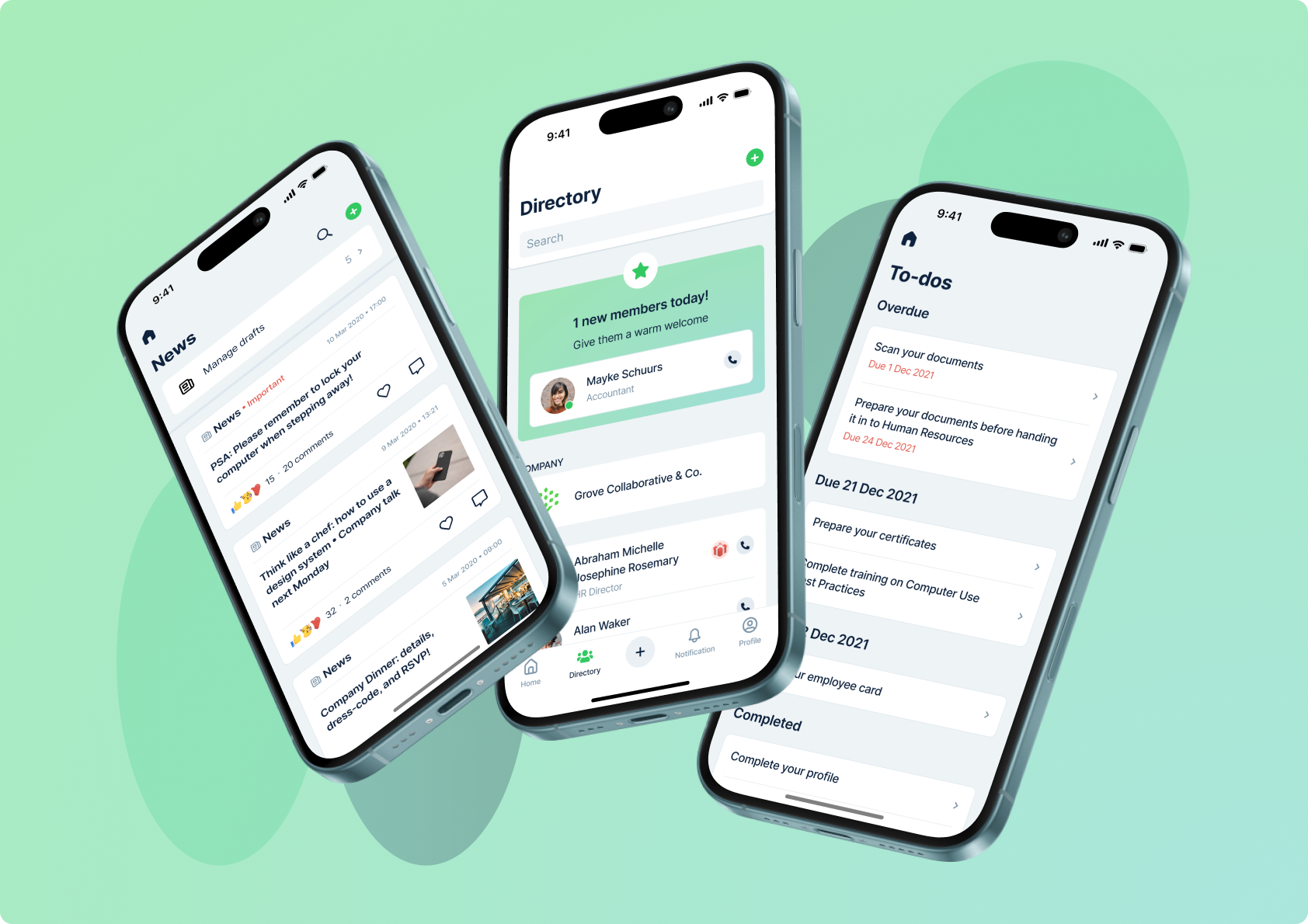 GroveHR — main screens