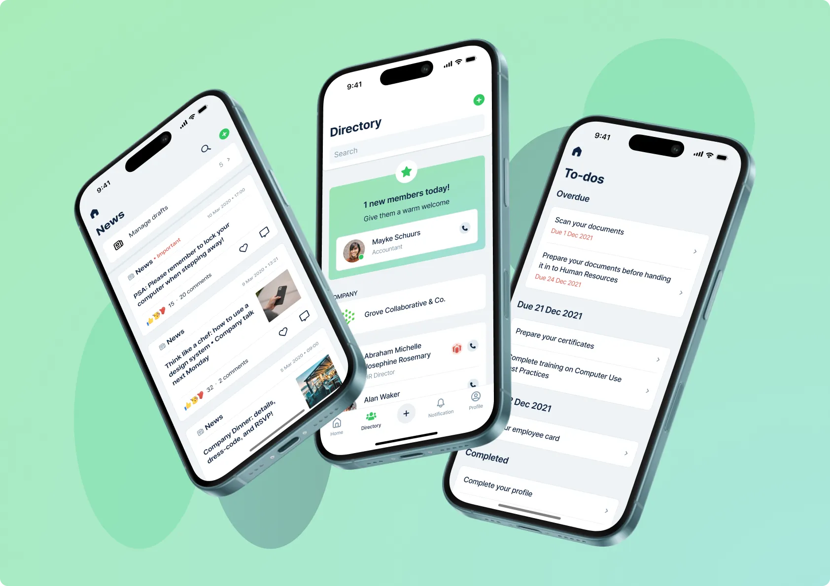 Grove HR — screens across the app