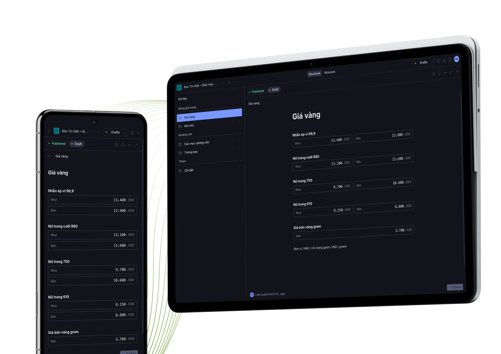 BTKK Product Toolkit — gold price editor in Sanity
