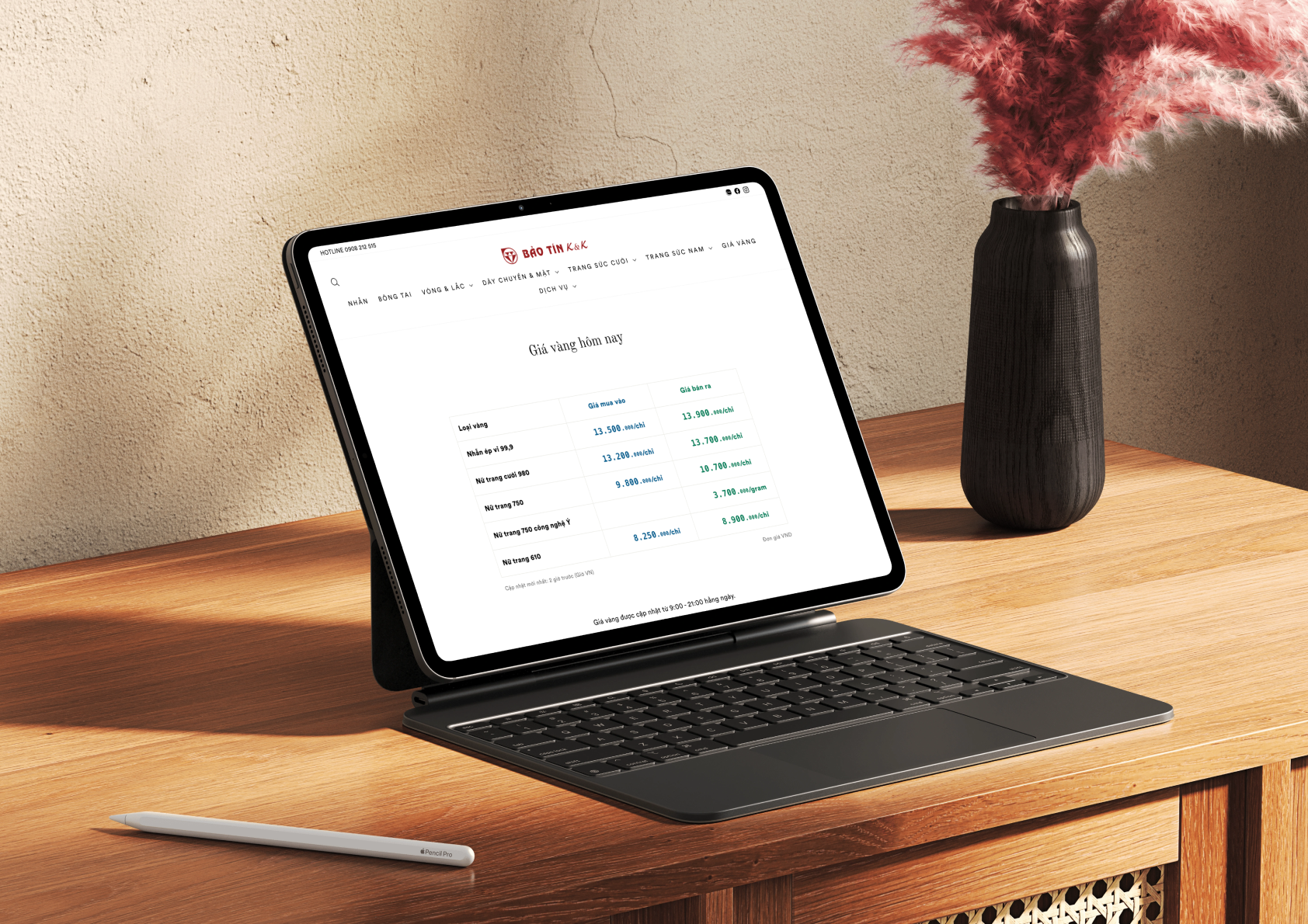 BTKK Gold Prices Dashboard — full price table on tablet